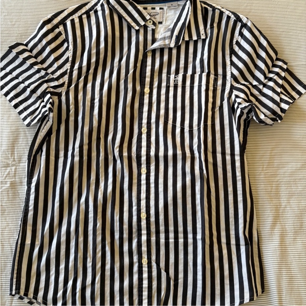 Black and White Striped Men's Shirt